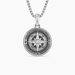 Adventure Compass Pendant in 925 Silver Oxidised without Chain