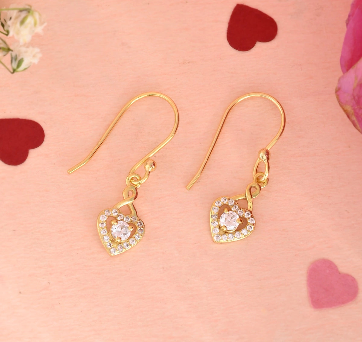 Heart Dangler Earring in 925 Silver with 22kt Gold Plated