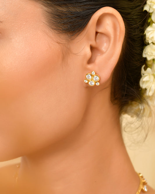 Roovi 925 Sterling Silver Party Stud Earrings for Women | 22kt Gold Plated Minimal Design Silver