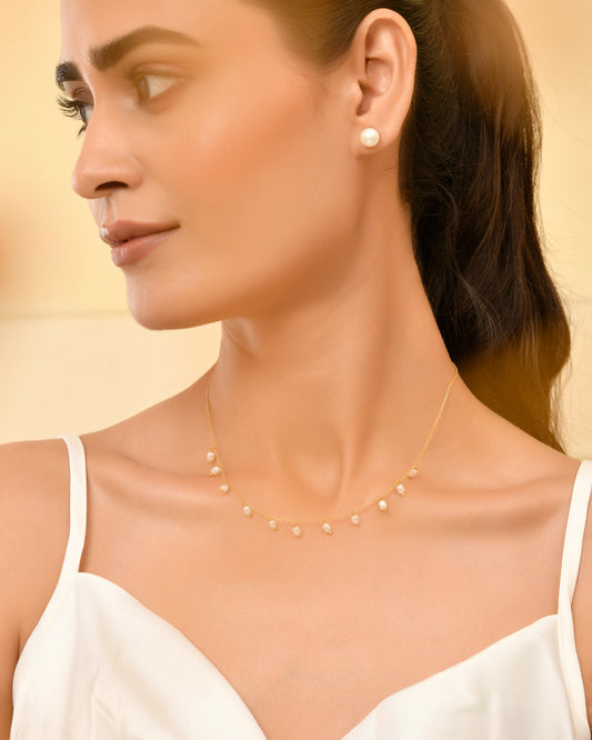 Roovi Mary 925 Silver Pearl Necklace in 22kt Gold Plating