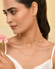 ROOVI Shine Pure 925 Silver Dangle Pearl Neckalce with 22kt Gold Plated