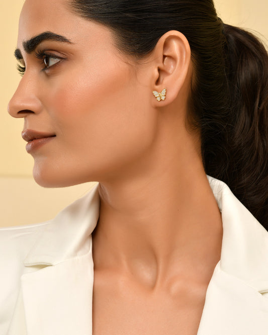 Roovi Butterfly Stud Earrings in 925 Silver with 22kt Gold Plating