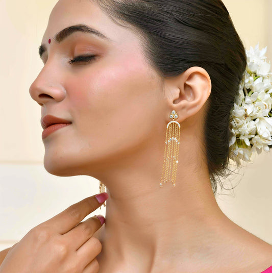 Jhilmil Partywear Long Earrings in 925 Silver with 22kt Gold Plated