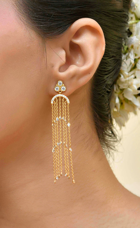 Jhilmil Partywear Long Earrings in 925 Silver with 22kt Gold Plated