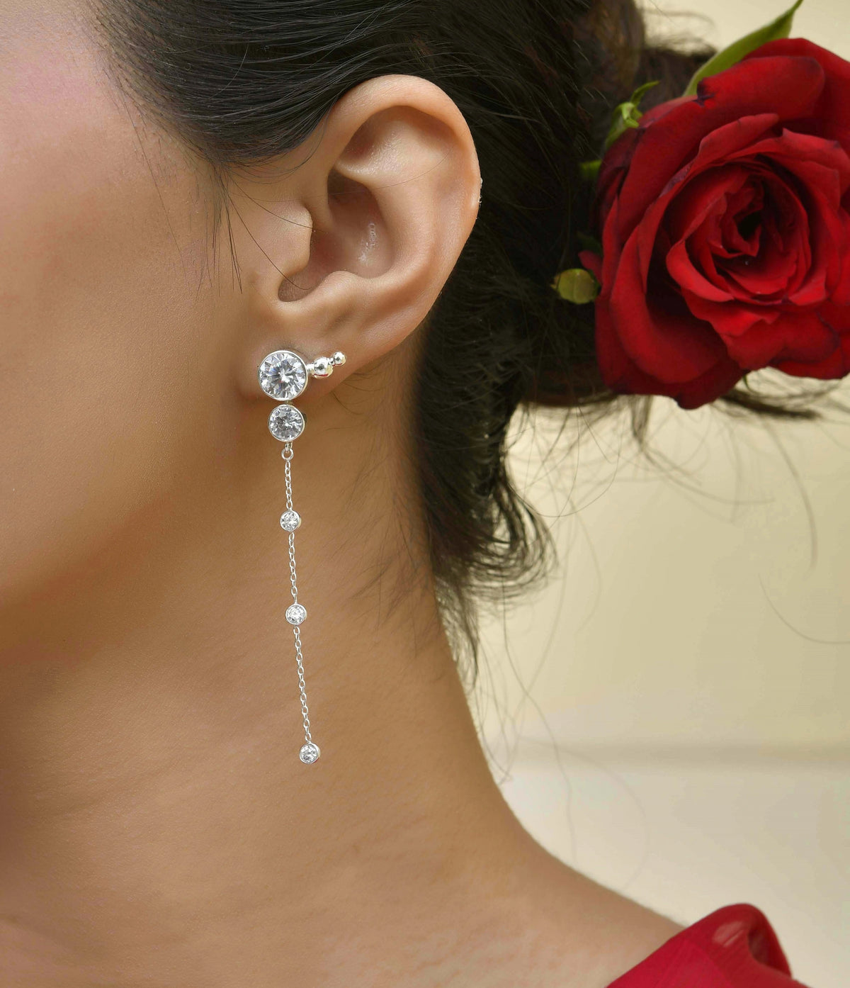 Madhubala Drop Long Earrings in 925 Silver - Large Size