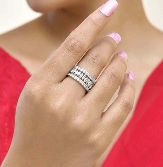 Roovi 3 in 1 Style 925 Silver Party Wear American Diamond Ring