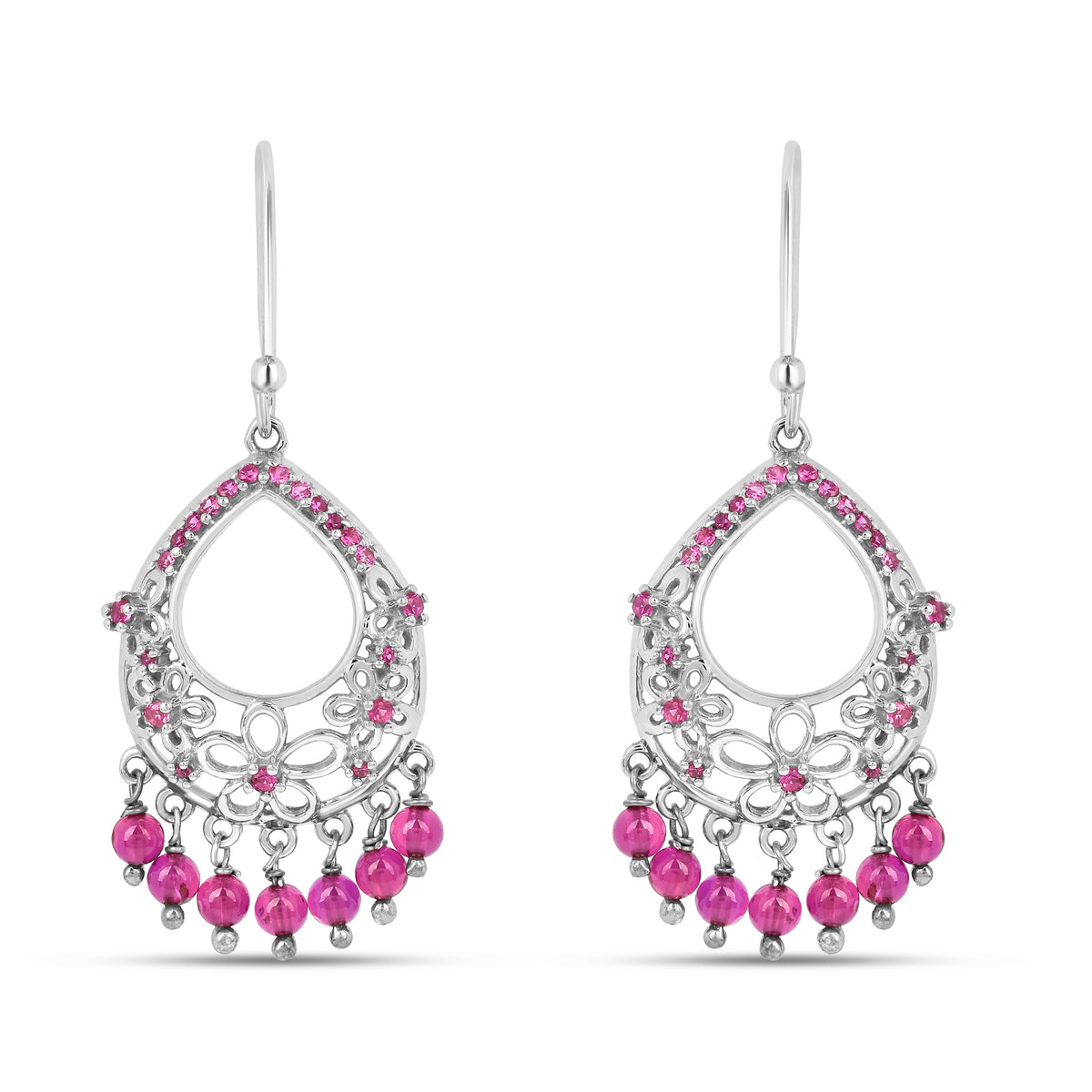 Roovi Mehak 925 Silver Jhumki Earrings with Pink Stone
