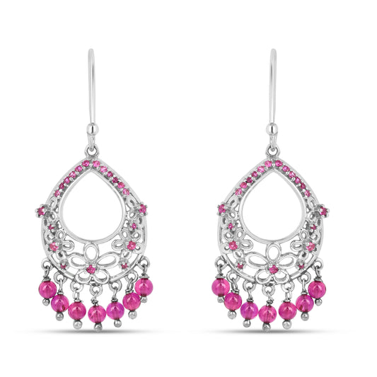 Roovi Mehak 925 Silver Jhumki Earrings with Pink Stone