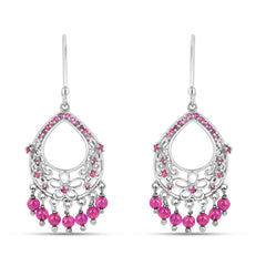 Roovi Mehak 925 Silver Jhumki Earrings with Pink Stone