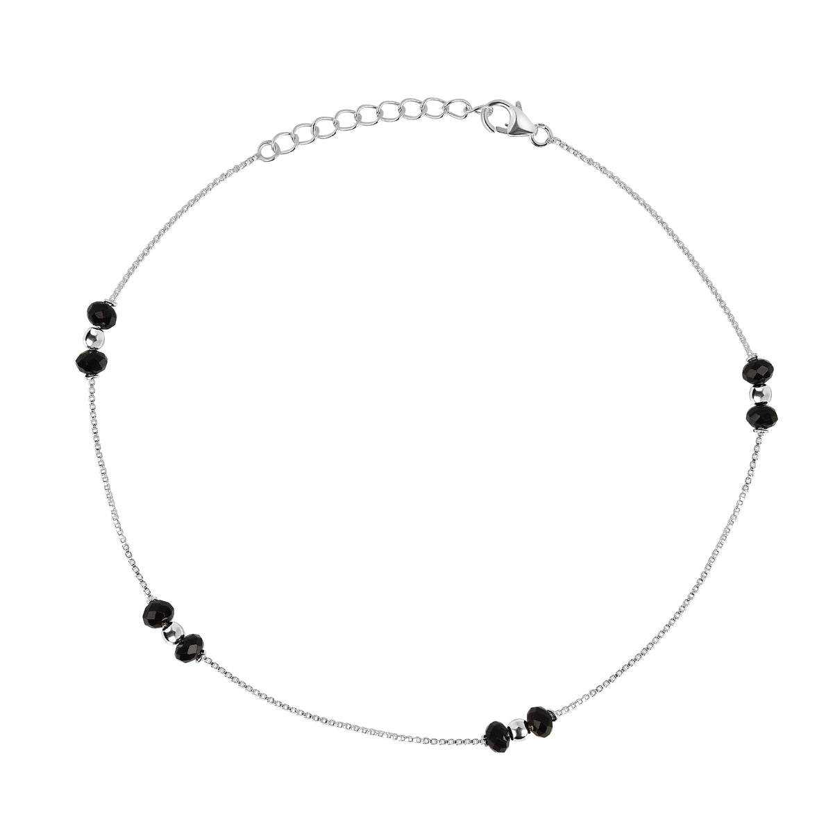 Minimal Black Bead 925 Sterling Silver Adjustable Nazar Anklet for Women I 2 Pc I
