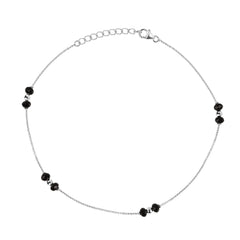 Minimal Black Bead 925 Sterling Silver Adjustable Nazar Anklet for Women I 2 Pc I