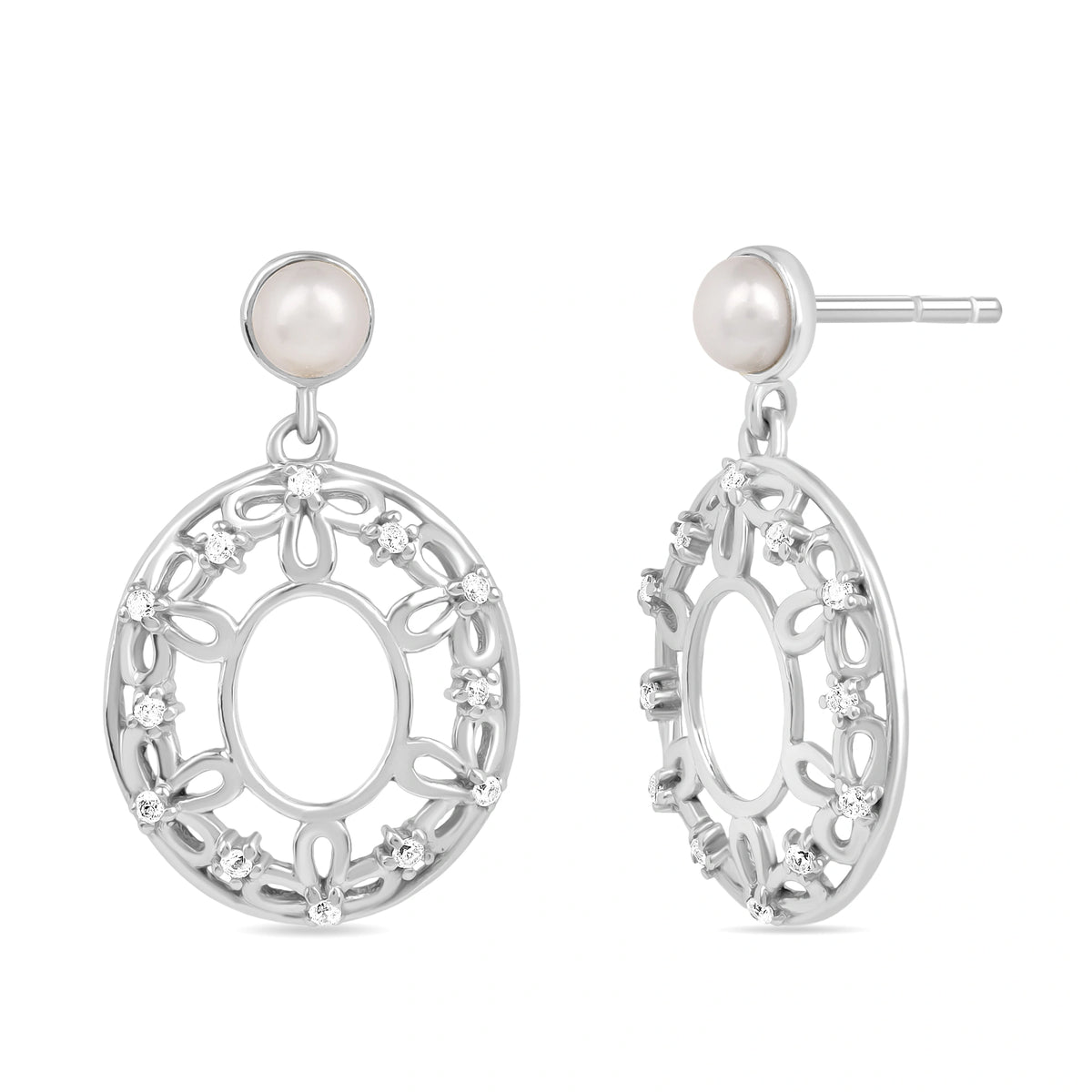 Roovi Flora Pearl Drop Earrings in 925 Silver with 22kt Gold Plating