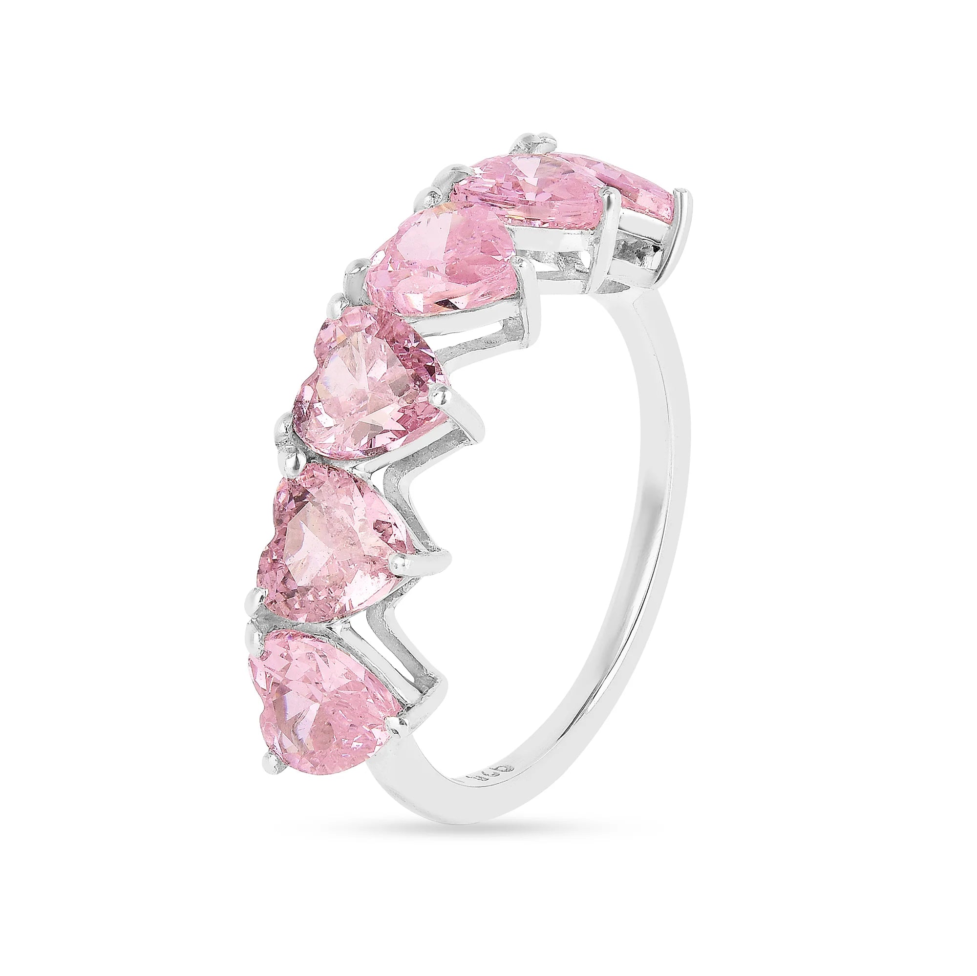 Buy 925 Silver Pink Heart Party Wear Ring with AD Online