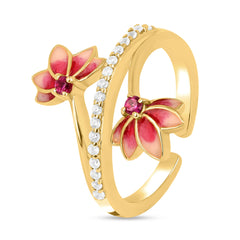 Lotus Bloom 925 Silver Ring with Meenakari