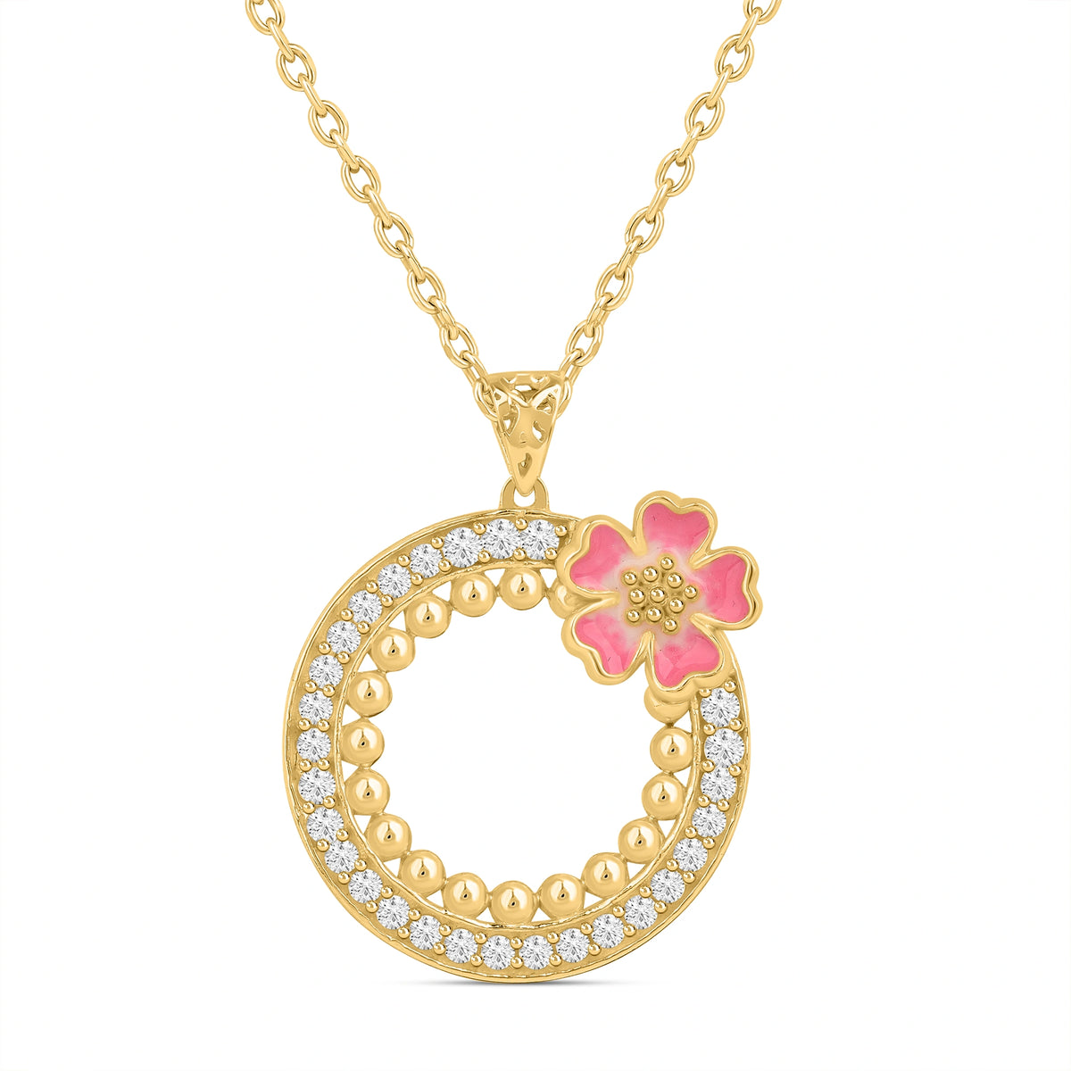 Rosy Dream 925 Silver Necklace with 22kt Gold Plated Chain