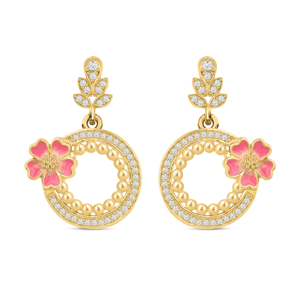 Flora Drip 925 Silver Drop Earring with Pink Enamel