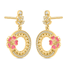 Flora Drip 925 Silver Drop Earring with Pink Enamel