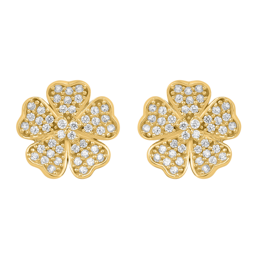 Parijat Flower 925 Silver American Diamond Studs