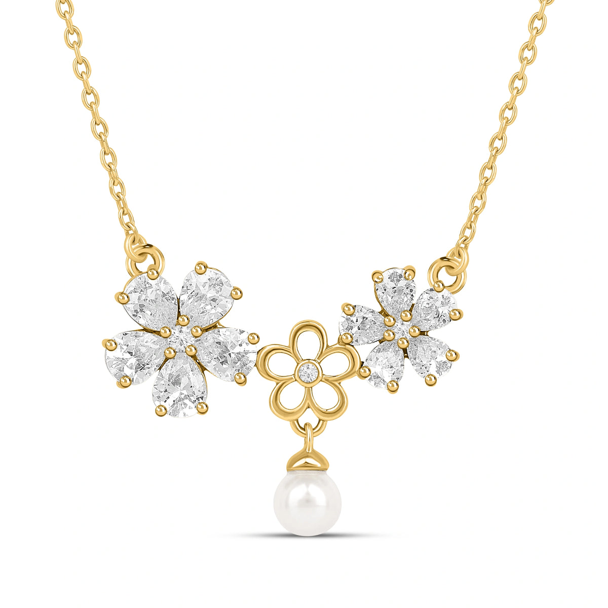 Roovi Dainty Dreams Floral Necklace in 925 Silver with 22kt Gold Plated