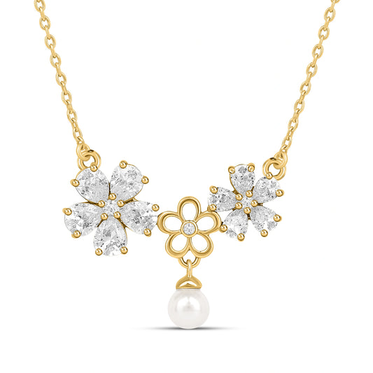 Roovi Dainty Dreams Floral Necklace in 925 Silver with 22kt Gold Plated