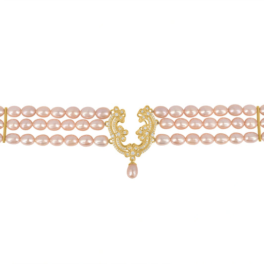 Blushing Real Pearl 925 Silver Party Wear Choker Necklace for Women