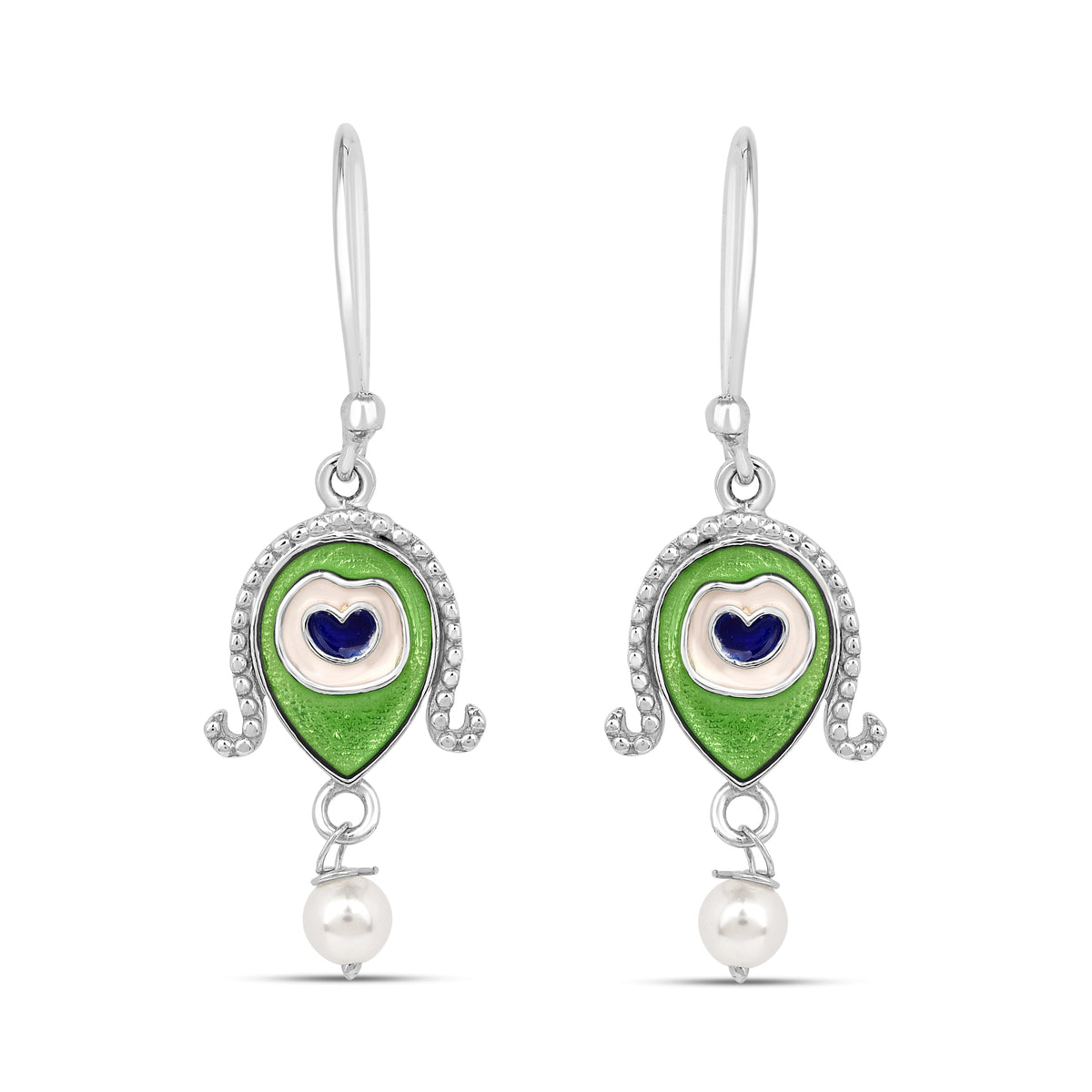 Roovi 925 Silver Morpankh Dangler Earrings with Meenakari