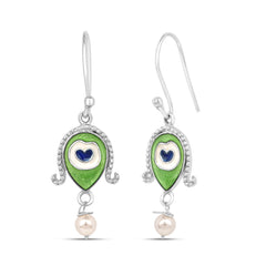Roovi 925 Silver Morpankh Dangler Earrings with Meenakari