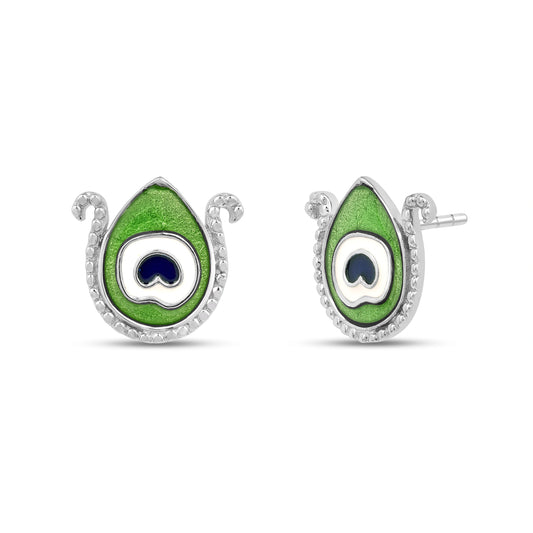 Roovi 925 Silver Morpankh Stud Earrings with Meenakari