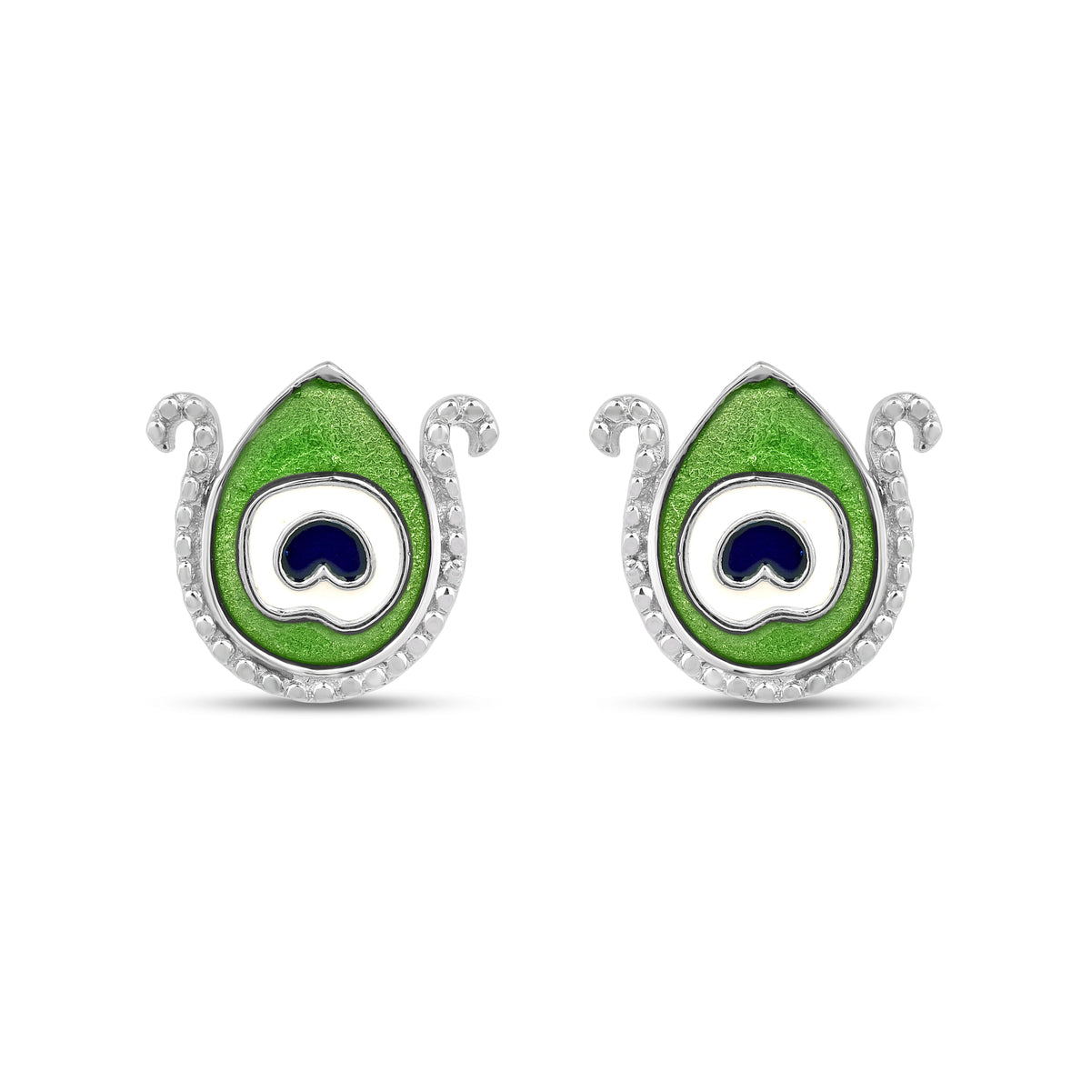 Roovi 925 Silver Morpankh Stud Earrings with Meenakari