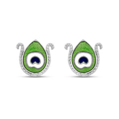 Roovi 925 Silver Morpankh Stud Earrings with Meenakari
