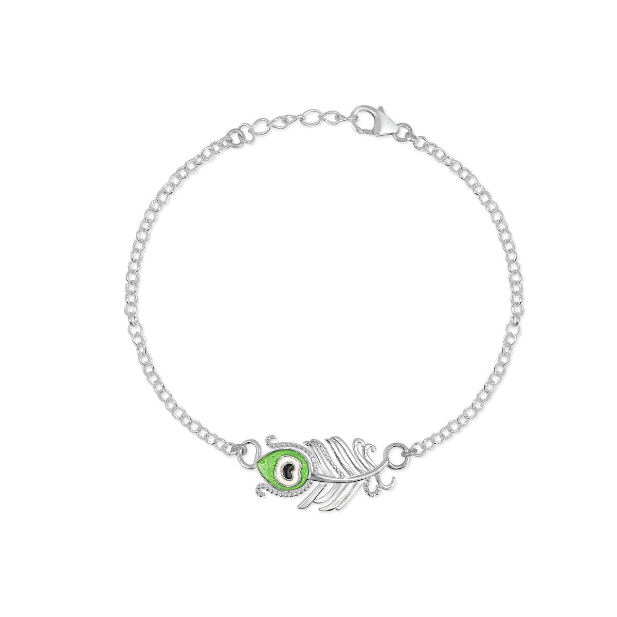 Roovi Morpankh Bracelet for Men in 925 Silver with Meenakari I Rolo Chain