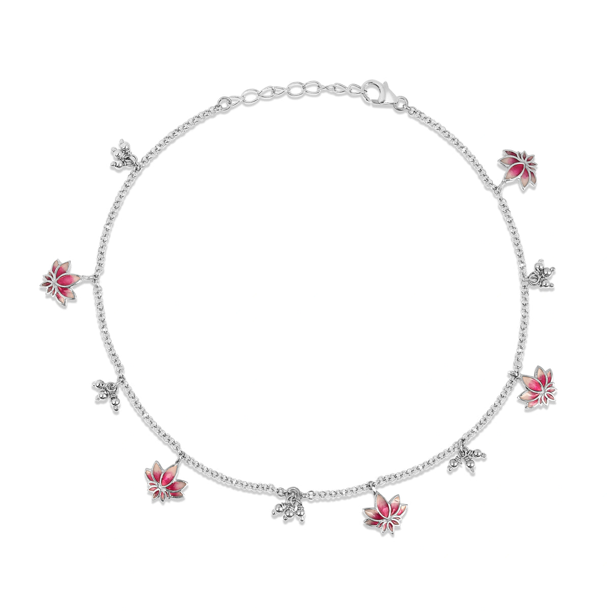 Padma Lotus Anklet in 925 Silver I 2 Pcs I New Big Design I Thick Chain