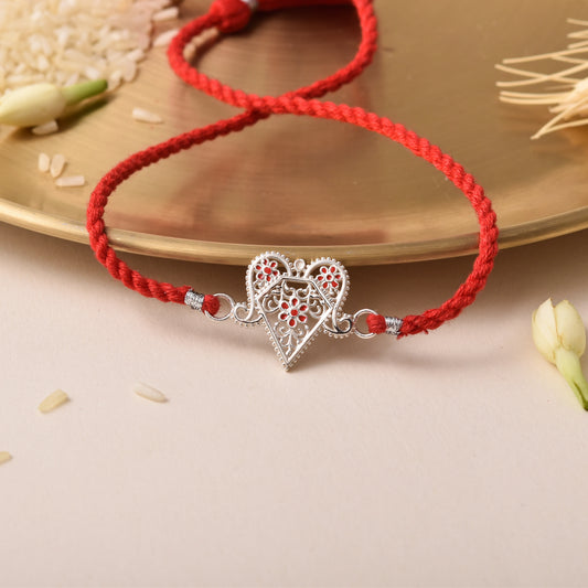 Roovi 925 Silver Peepal Leaf Subh Rakhi For Brother