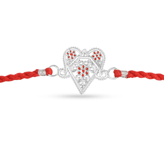 Roovi 925 Silver Peepal Leaf Subh Rakhi For Brother