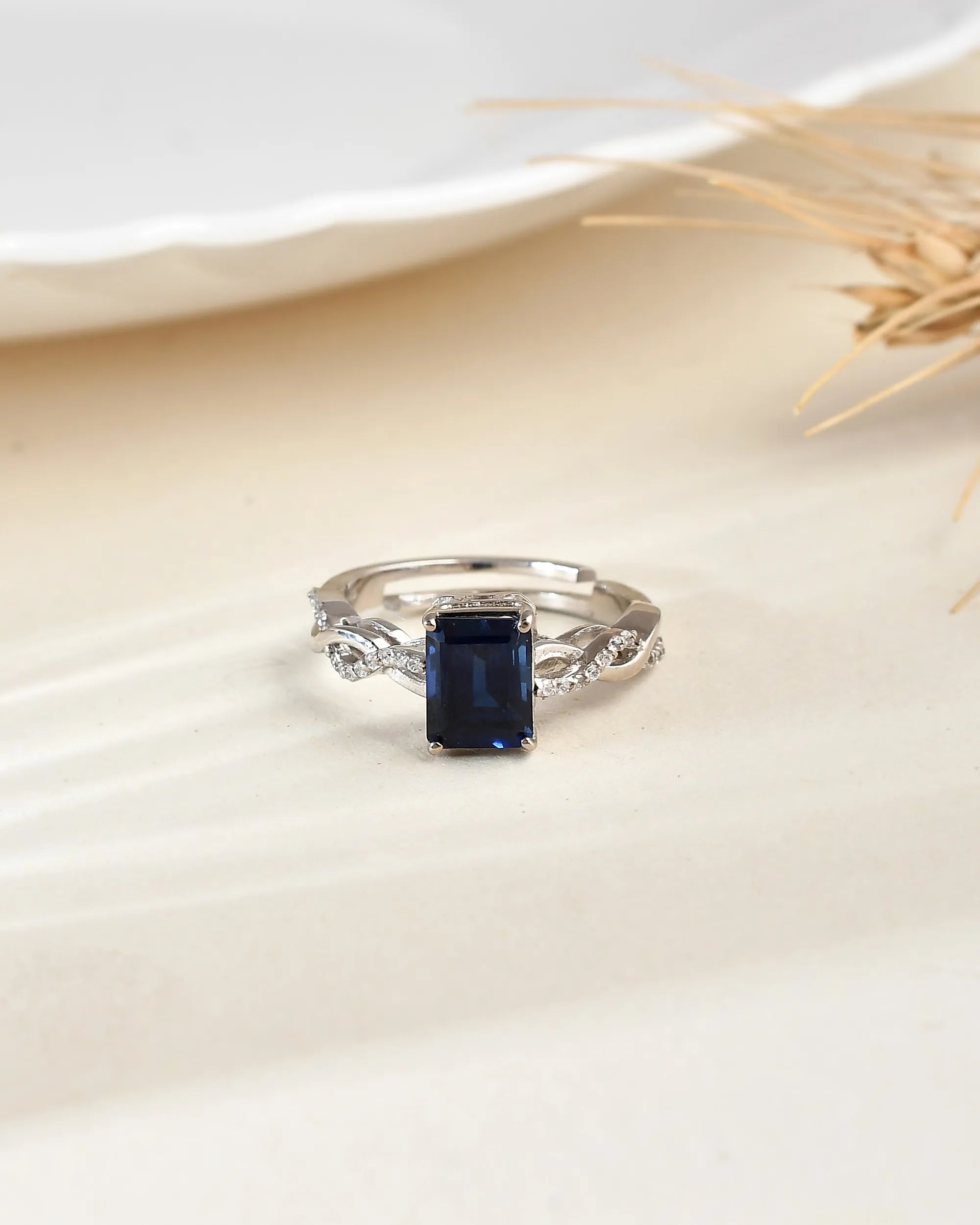 Order Blue Sapphire Gemstone Ring in Pure 925 Silver