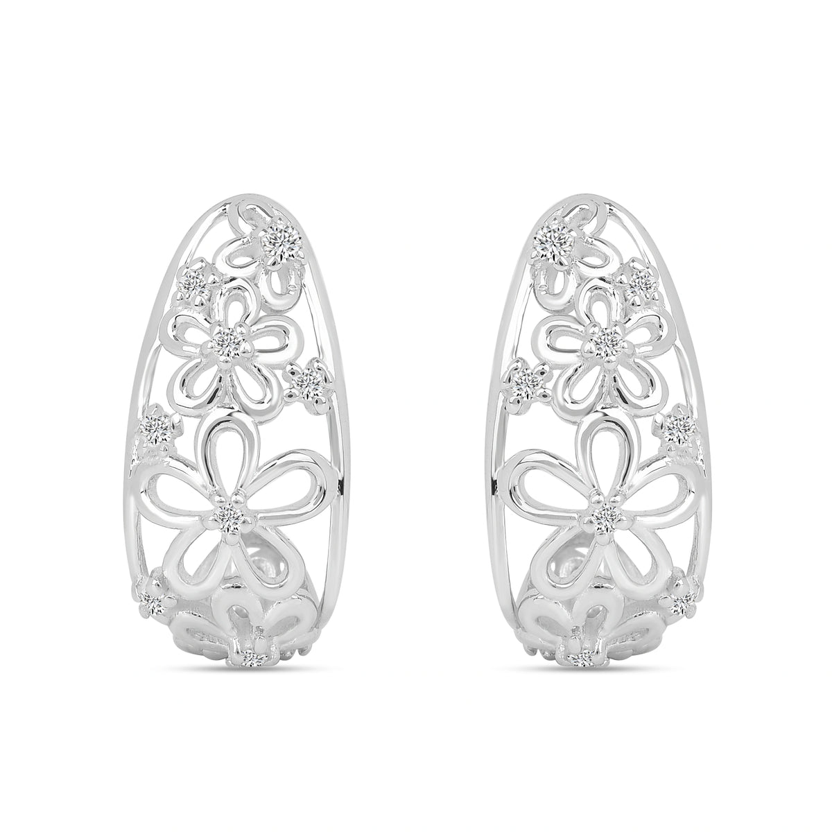 Roovi Floral Dreams 925 Silver Huggies Earrings