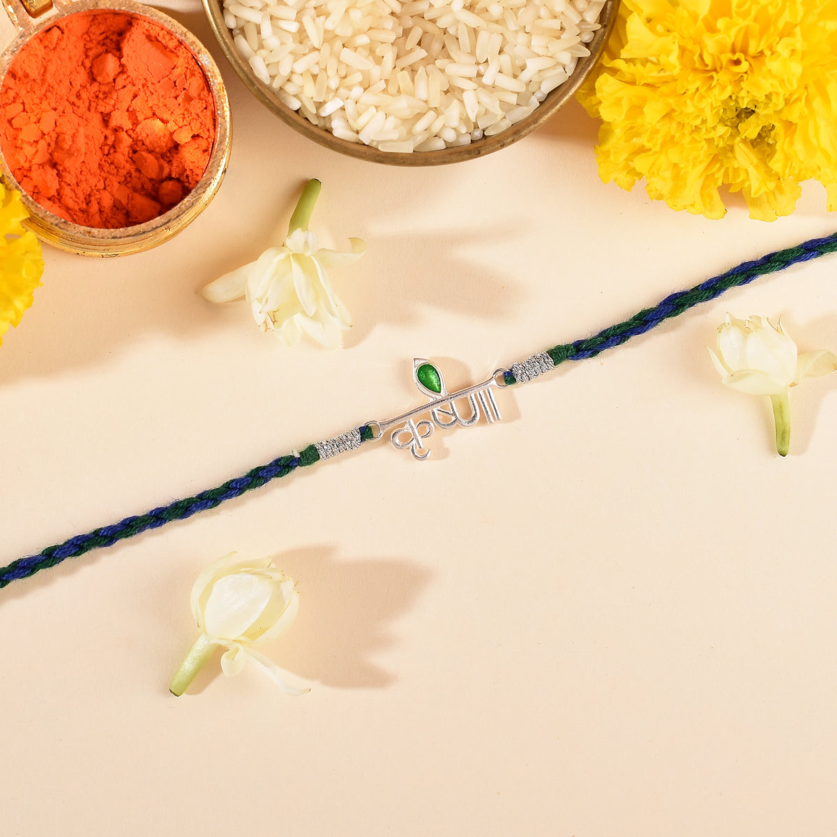 Roovi Real 925 Silver Krishna Rakhi for Brother with Meenakari