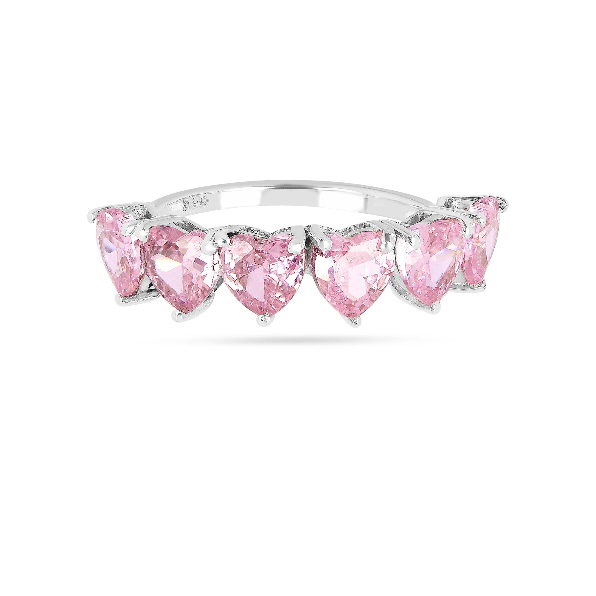 Order 925 Pure Silver Pink Heart Party Wear Ring with American Diamonds