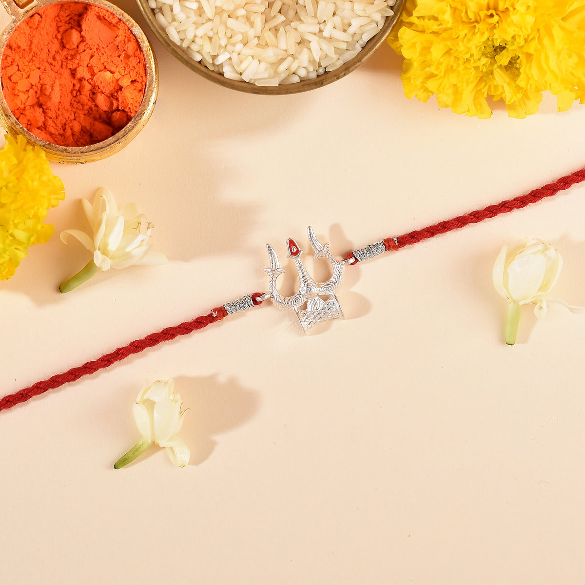 Roovi Pure 925 Silver Trishul Shiva Rakhi for Brother
