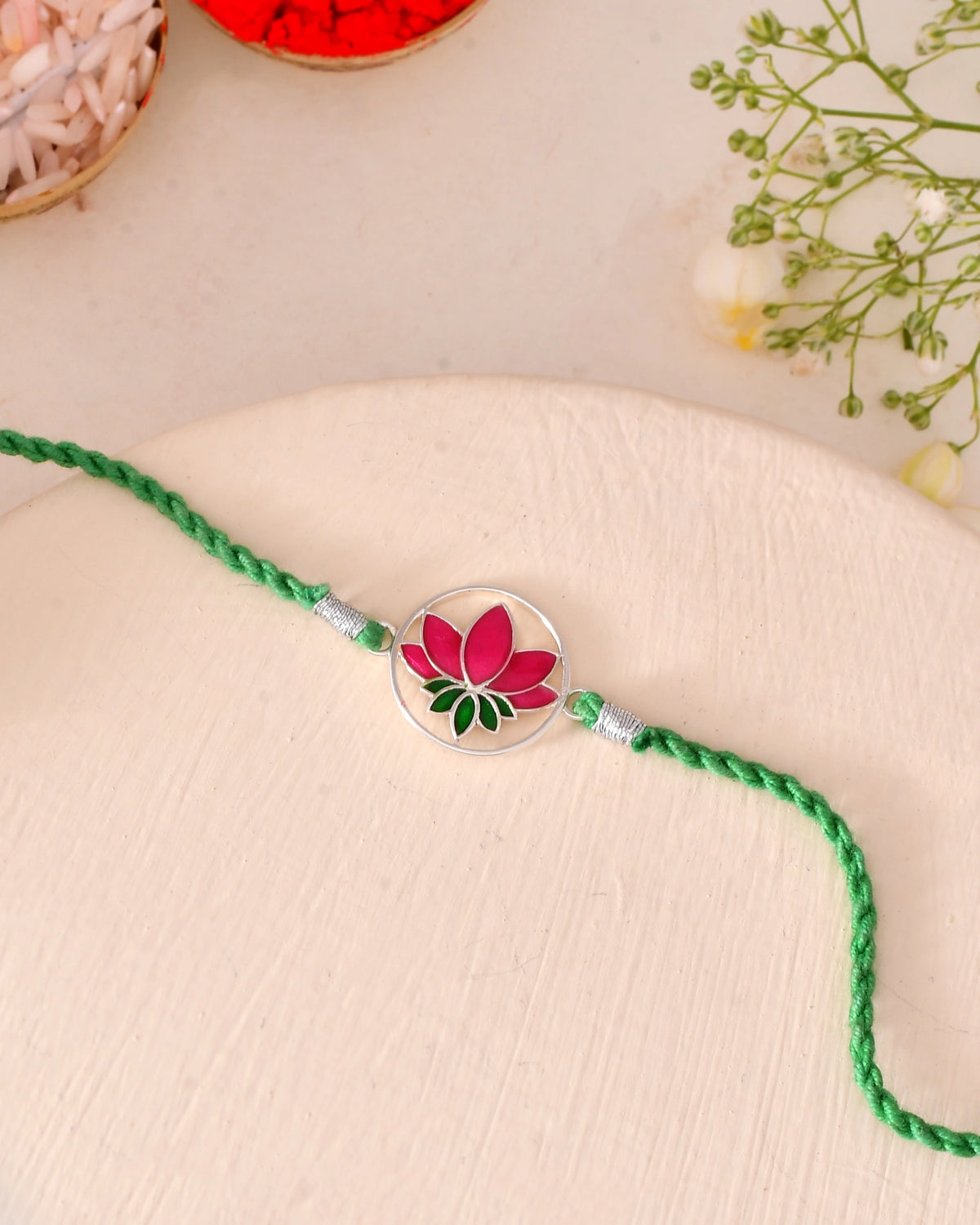 Roovi 925 Silver Lotus Rakhi I Raksha Bandhan Rakhi for Brother I Gift for Men & Boys I 925 Hallmark