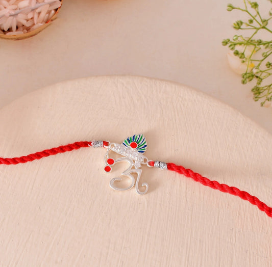 Roovi Om Krishna 925 Silver Rakhi with Roli Chawal