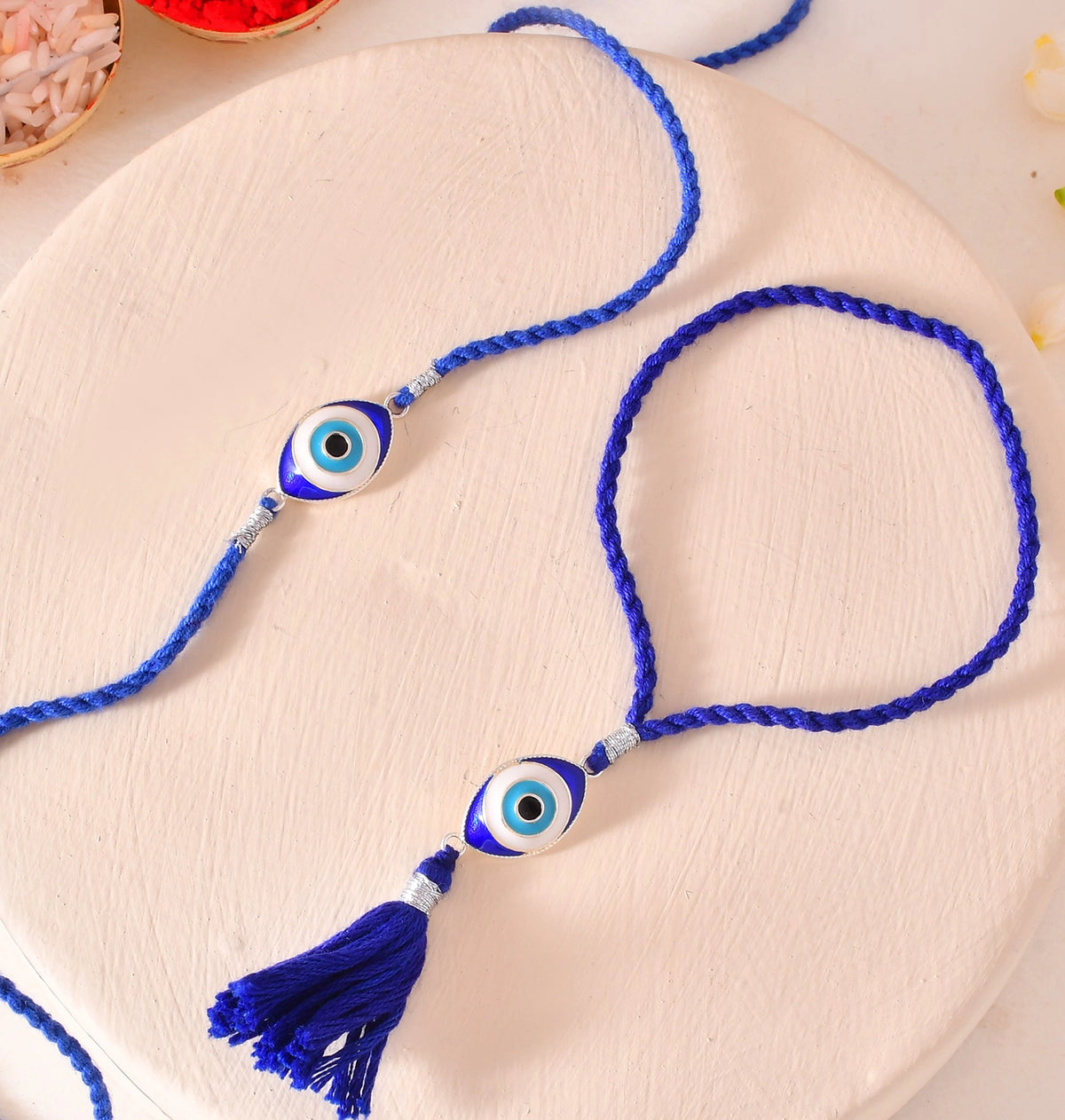 Roovi Real 925 Silver Evil Eye Nazar Bhaiya Bhabhi Rakhi Combo I 2 Rakhi Pc I Nazar Lumba Rakhi