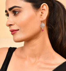 Roovi Flora Oxidized 925 Silver Dangler Earrings with Pink Stone