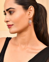 Roovi Flora Oxidized 925 Silver Dangler Earrings with Pink Stone