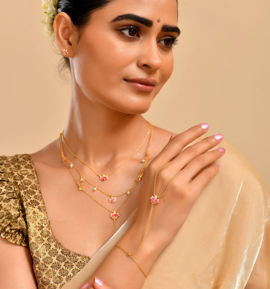 Lotus Blush Party Hand Chain in 925 Silver