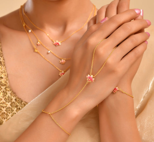 Lotus Blush Party Hand Chain in 925 Silver