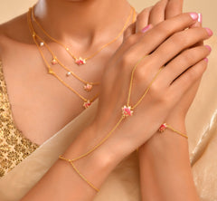 Lotus Blush Party Hand Chain in 925 Silver