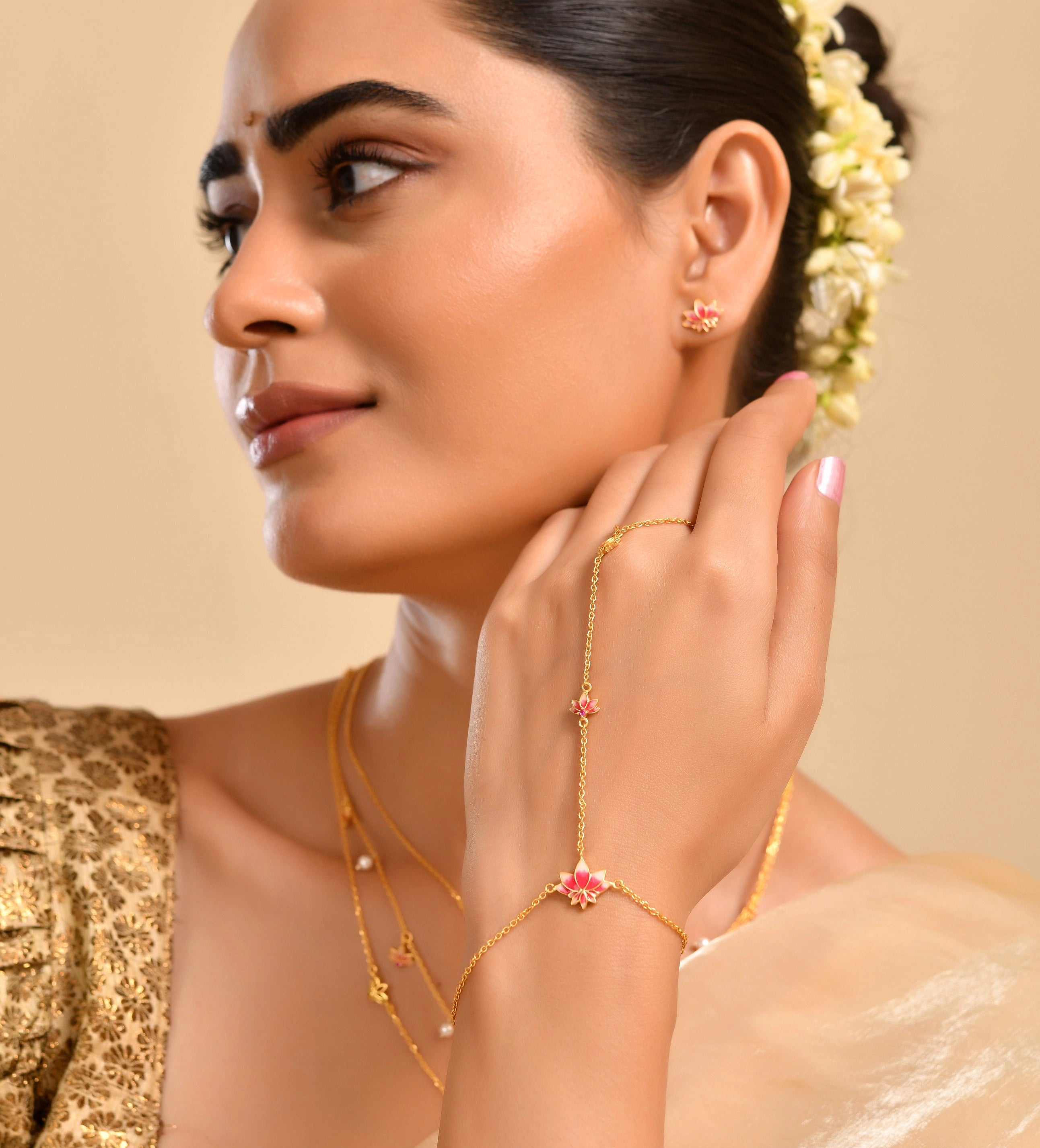 Padma Lotus Minimal Hathphool in 925 Silver with 22KT Gold Plated Finish