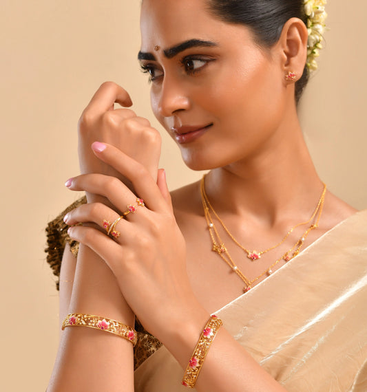 Padma Lotus Bangle in 925 Silver with 22kt Gold Plating -1 pc