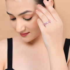 Shop 925 Silver Pink Heart Party Wear Ring with AD